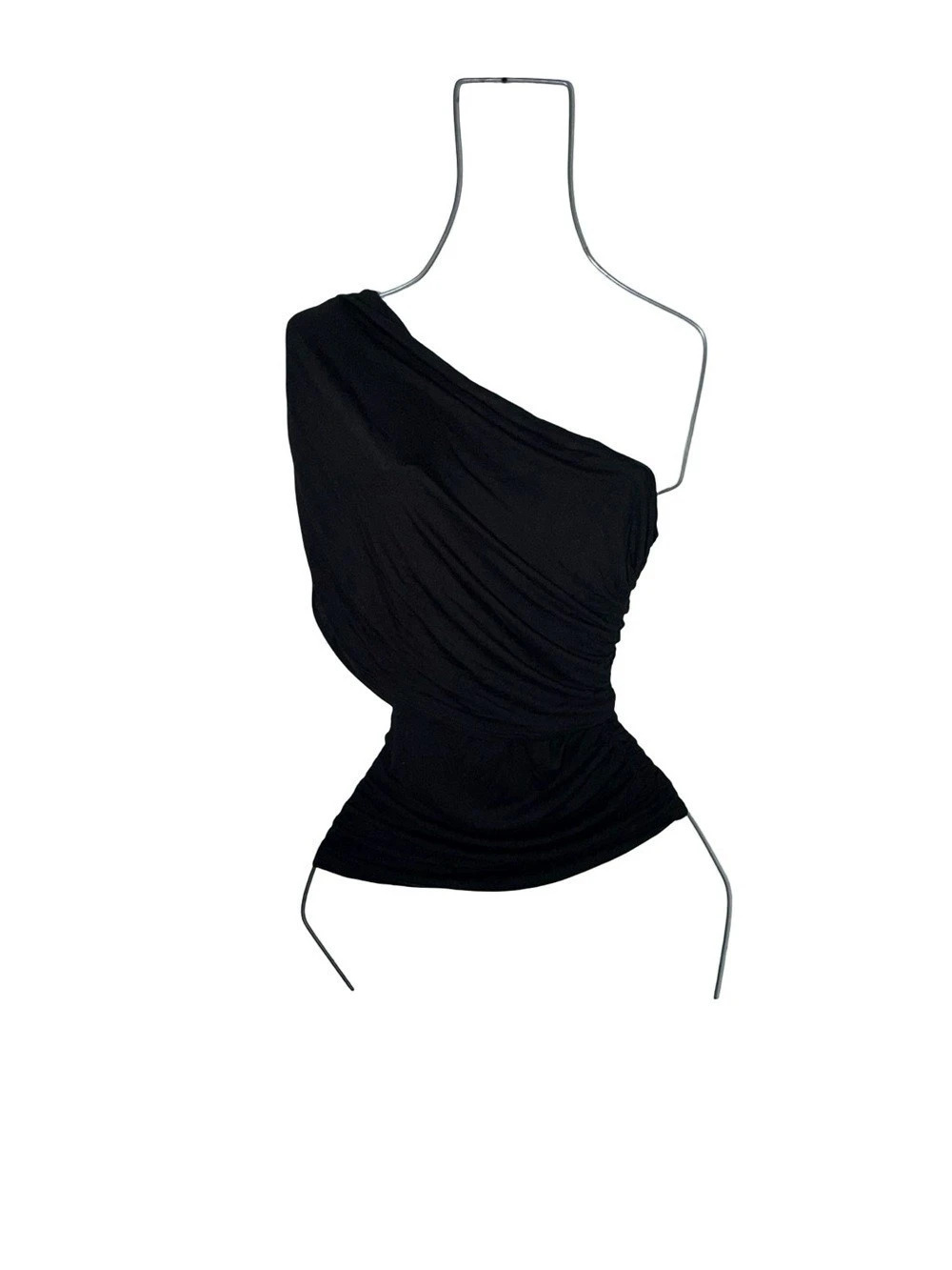 Vintage Fashion Magazine Black One Shoulder Ruched Draped Top